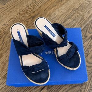 Stuart Weitzman Navy suede Espadrille Sandals size 7
